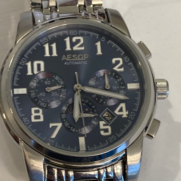 Aesop Automatic 9015G watch, blue gray dial, metal bracelet, see through back - Picture 3 of 12